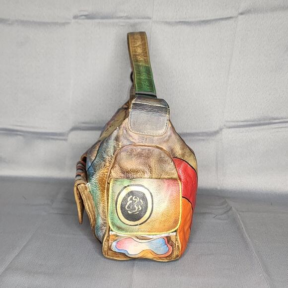 Anuschka Hand Painted Leather Satchel Multicolor Abstract Designs Shoulder Bag - Picture 5 of 12